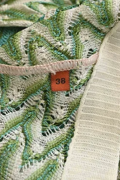 Green rayon-blend fully-fashioned wide-gauge chevron stripe cable knit plunge neck mini dress