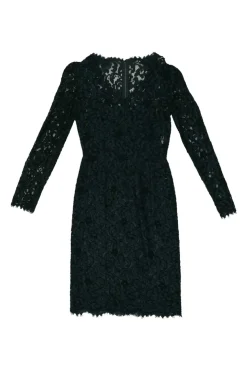 Green semi-sheer viscose-blend floral eyelash lace peek-a-boo plunge neck sheath dress