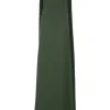Green silk cady portrait neck sleeveless cape gown