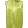 Green silk halter neck sleeveless blouse