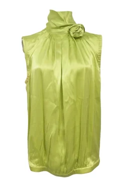 Green silk halter neck sleeveless blouse