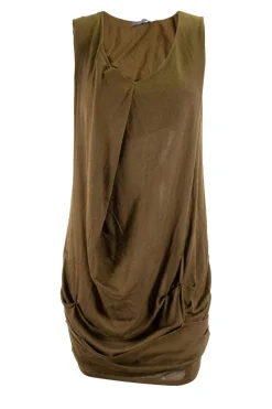 Green sleeveless knit mini dress gathered on the sides