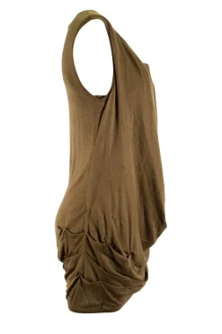 Green sleeveless knit mini dress gathered on the sides