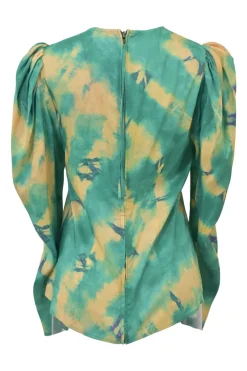 Green tie-dye silk balloon sleeve top