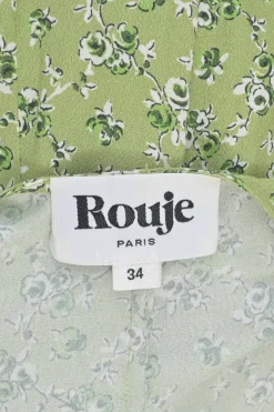 Green viscose floral print wrap button-front A-line dress with self-tie fastening at waist