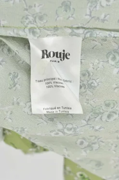 Green viscose floral print wrap button-front A-line dress with self-tie fastening at waist