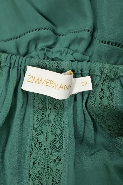 Green viscose peek-a-boo long sleeve midi dress with drawstring neckline and waist