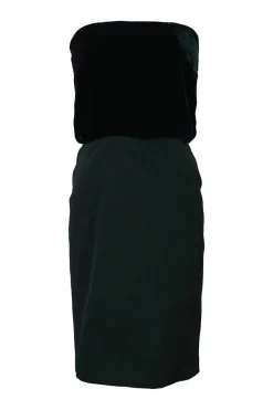 Green viscose-blend mixed-media strapless popover sheath dress