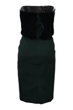Green viscose-blend mixed-media strapless popover sheath dress
