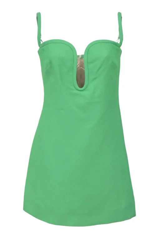 Green viscose-blend plunge sweetheart off-shoulder bustier dress