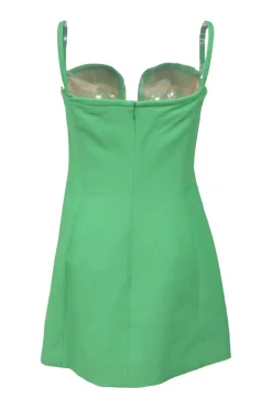 Green viscose-blend plunge sweetheart off-shoulder bustier dress