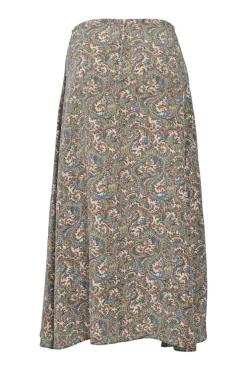 Green viscose-blend pull-on midi slip skirt featuring abstract paisley motif
