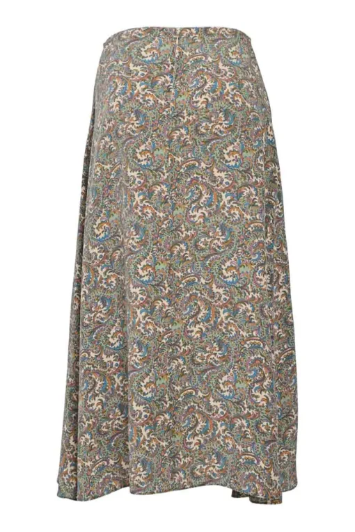 Green viscose-blend pull-on midi slip skirt featuring abstract paisley motif