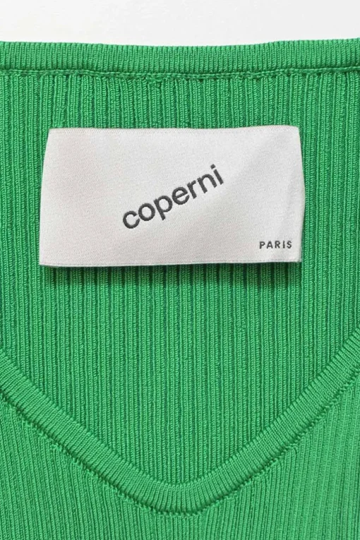 Green viscose-blend rib knit criss-cross turtleneck long sleeve cutout top