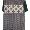 Green viscose-silk blend paneled metallic floral jacquard boatneck tunic top