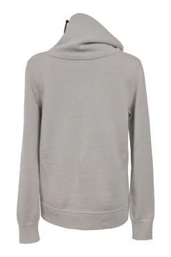 Grey alpaca-silk blend cowl neck hoodie with 'Carré Cube' foulard panel