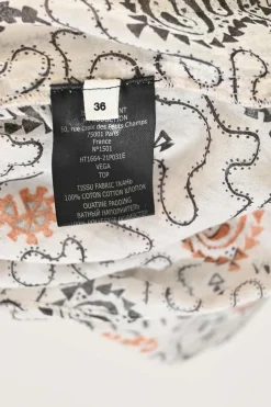 Grey and coral cotton voile abstract print band collar pintuck swing-style long sleeve top