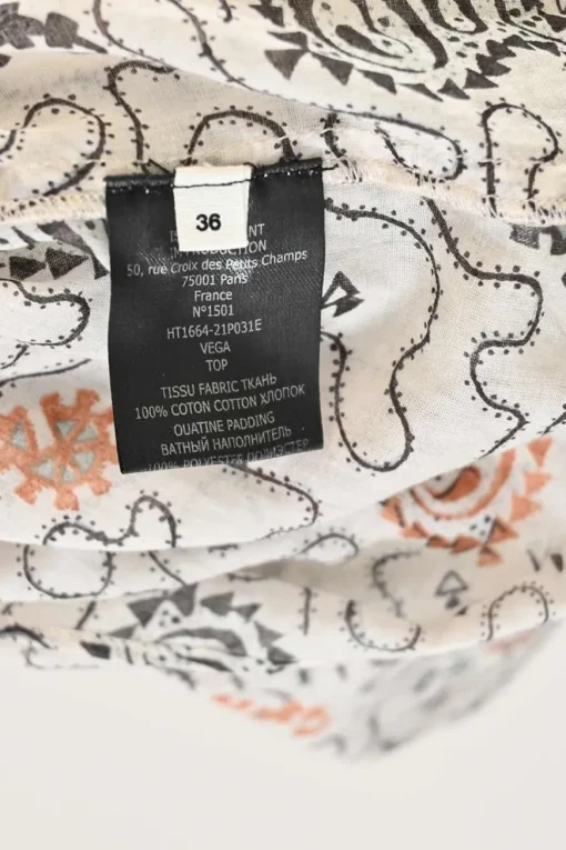 Grey and coral cotton voile abstract print band collar pintuck swing-style long sleeve top