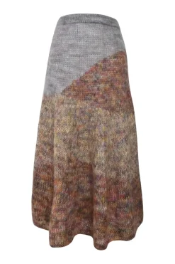Grey and purple kid mohair-blend handmade paneled space-dyed wide-gauge jersey knit pull-on A-line midi skirt