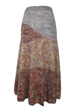 Grey and purple kid mohair-blend handmade paneled space-dyed wide-gauge jersey knit pull-on A-line midi skirt