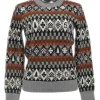 Grey argyle-style Winter Wonderland motif intarsia knit cashmere crewneck sweater
