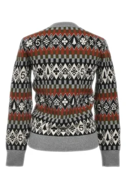 Grey argyle-style Winter Wonderland motif intarsia knit cashmere crewneck sweater