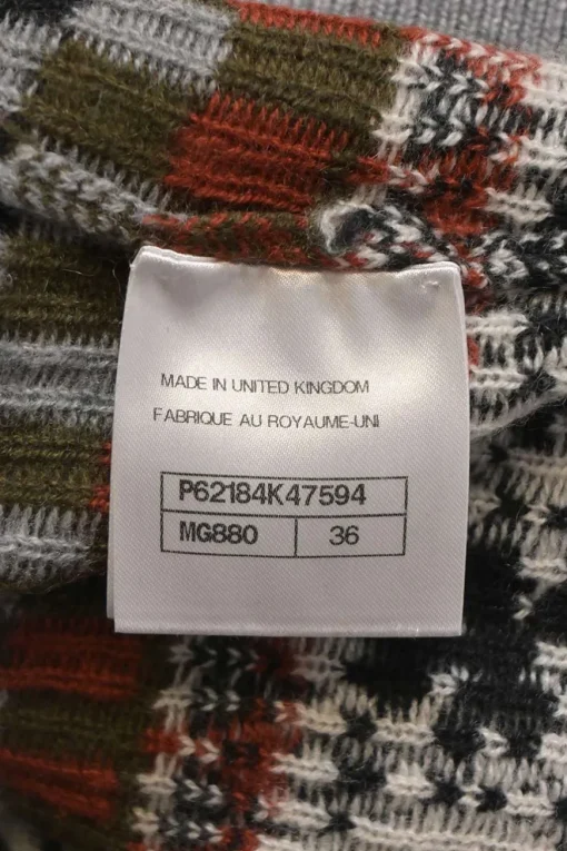 Grey argyle-style Winter Wonderland motif intarsia knit cashmere crewneck sweater