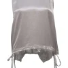 Grey bias-cut paneled satin convertible camisole with side-tie fastening