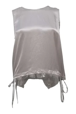Grey bias-cut paneled satin convertible camisole with side-tie fastening