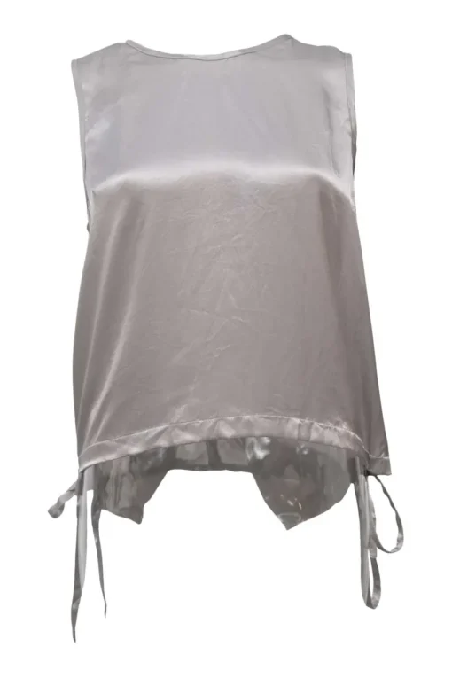 Grey bias-cut paneled satin convertible camisole with side-tie fastening