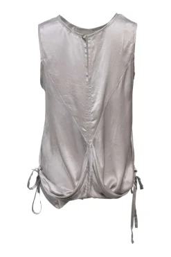 Grey bias-cut paneled satin convertible camisole with side-tie fastening