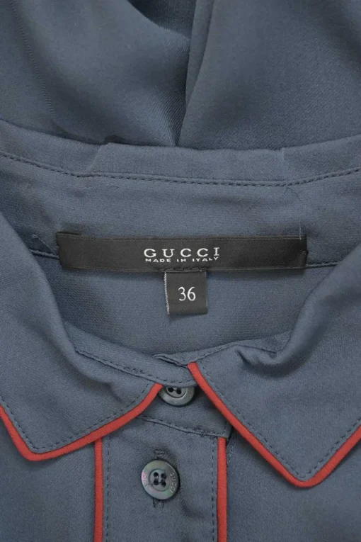 Grey bias-cut silk classic collar half-button pullover swing-style blouse with handkerchief hem