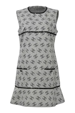 Grey cotton Coco Mark jacquard sleeveless swing-style ruffle shift dress
