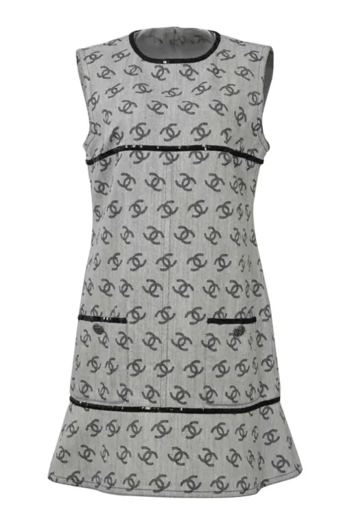 Grey cotton Coco Mark jacquard sleeveless swing-style ruffle shift dress
