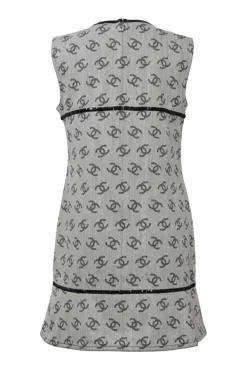 Grey cotton Coco Mark jacquard sleeveless swing-style ruffle shift dress