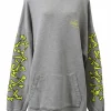 Grey cotton French terry oversized hoodie with bone graphic print