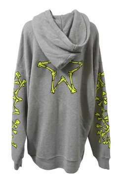 Grey cotton French terry oversized hoodie with bone graphic print