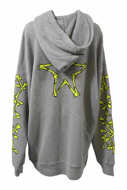 Grey cotton French terry oversized hoodie with bone graphic print