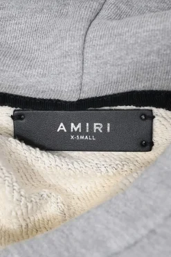 Grey cotton French terry oversized hoodie with bone graphic print