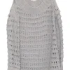 Grey cotton-blend cold shoulder crochet knit top
