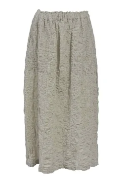 Grey cotton-blend napped velvet midi skirt featuring crinkled floral popcorn plissé motif