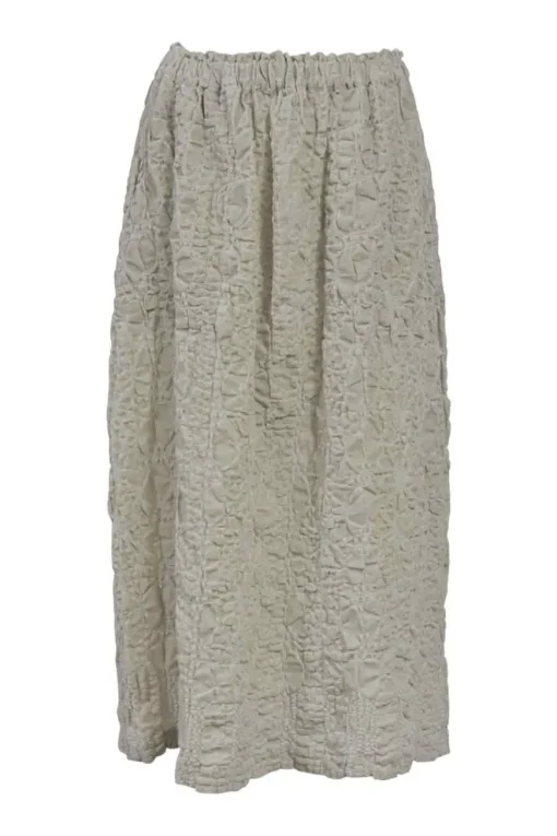 Grey cotton-blend napped velvet midi skirt featuring crinkled floral popcorn plissé motif