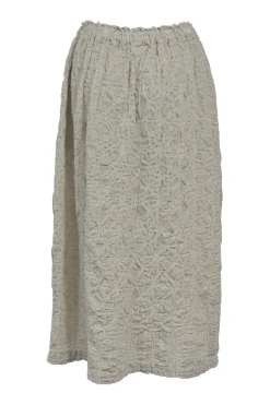 Grey cotton-blend napped velvet midi skirt featuring crinkled floral popcorn plissé motif