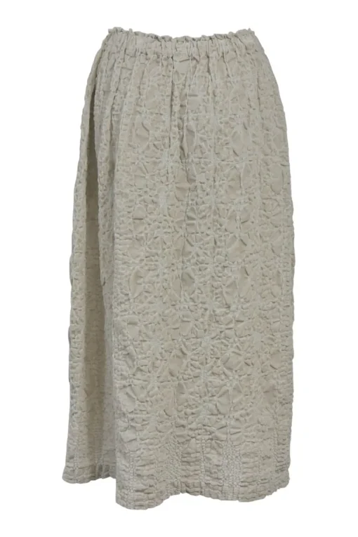 Grey cotton-blend napped velvet midi skirt featuring crinkled floral popcorn plissé motif