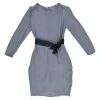 Grey draped sand-washed silk-blend bateau neck inside-out sheath dress with pannier-style hip panels