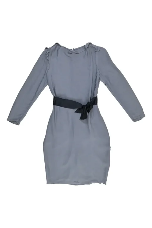 Grey draped sand-washed silk-blend bateau neck inside-out sheath dress with pannier-style hip panels