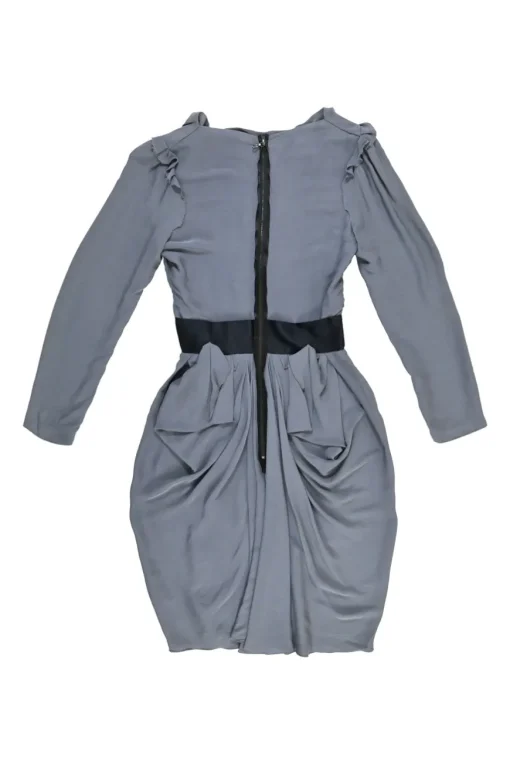 Grey draped sand-washed silk-blend bateau neck inside-out sheath dress with pannier-style hip panels