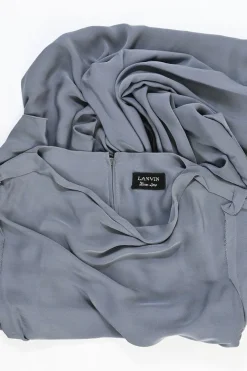 Grey draped sand-washed silk-blend bateau neck inside-out sheath dress with pannier-style hip panels