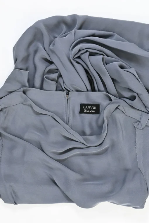 Grey draped sand-washed silk-blend bateau neck inside-out sheath dress with pannier-style hip panels