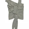 Grey draped virgin wool-blend pinstripe asymmetric knot-front ruched bustier top